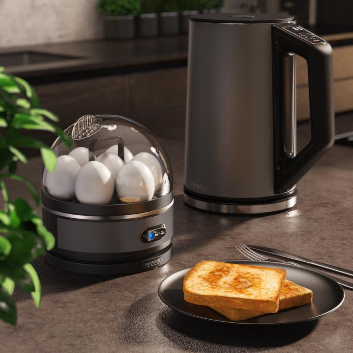 Actual product image Arendo Breakfast set, stainless steel kettle 1.5l with temperature setting & egg boiler for 7 eggs, grey