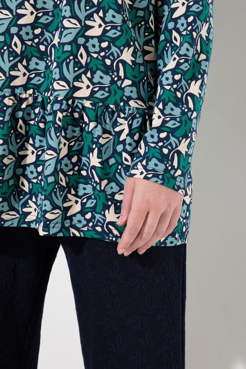 Actual product image Ulla Popken Eco Cotton Abstract Foliage Print Long Sleeve Turtleneck Tee (56)