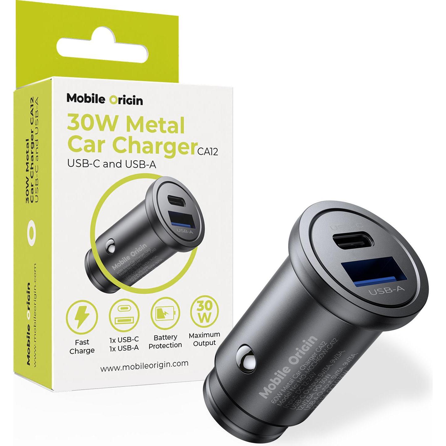 Mobile Origin Metal Car Charger 30W CA12 - USB-C USB-A, Adattatore per auto, Argento