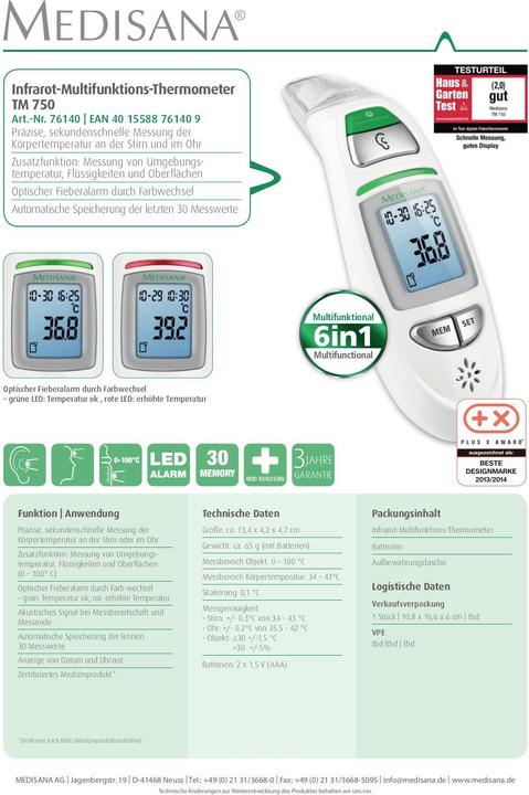 Actual product image Medisana Tm 750 (Ear, Forehead)