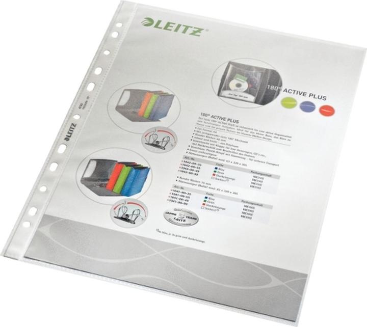Produktbild Leitz Prospekthülle Standard, A4, PP, genarbt, 0,09 mm oben offen, dokumentenecht, Lochung: Euroloch (A4, 100 x)