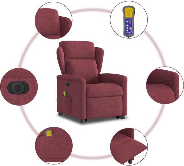 Immagine prodotto VidaXL Poltrona massaggiante elettrica con ausilio per l'assistenza in piedi in tessuto rosso vino
