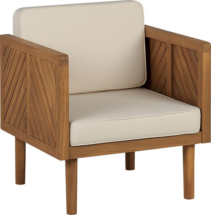 Actual product image Beliani Lounge Set Acacia Wood Light Brown 4-Seater Cushions Cream BARATTI
