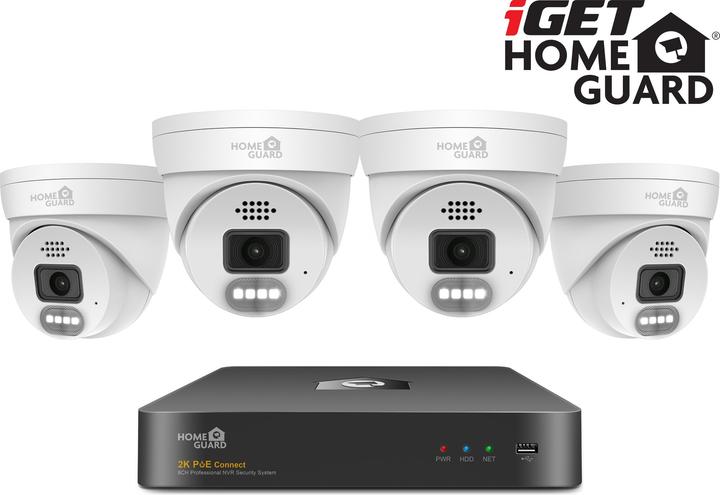 iGet HGNVK84804 - Camera PoE set, 2K resolution, 8-channel NVR + 4x camera with sound, IR + LED, CZ app (2560 x 1440 Pixels)