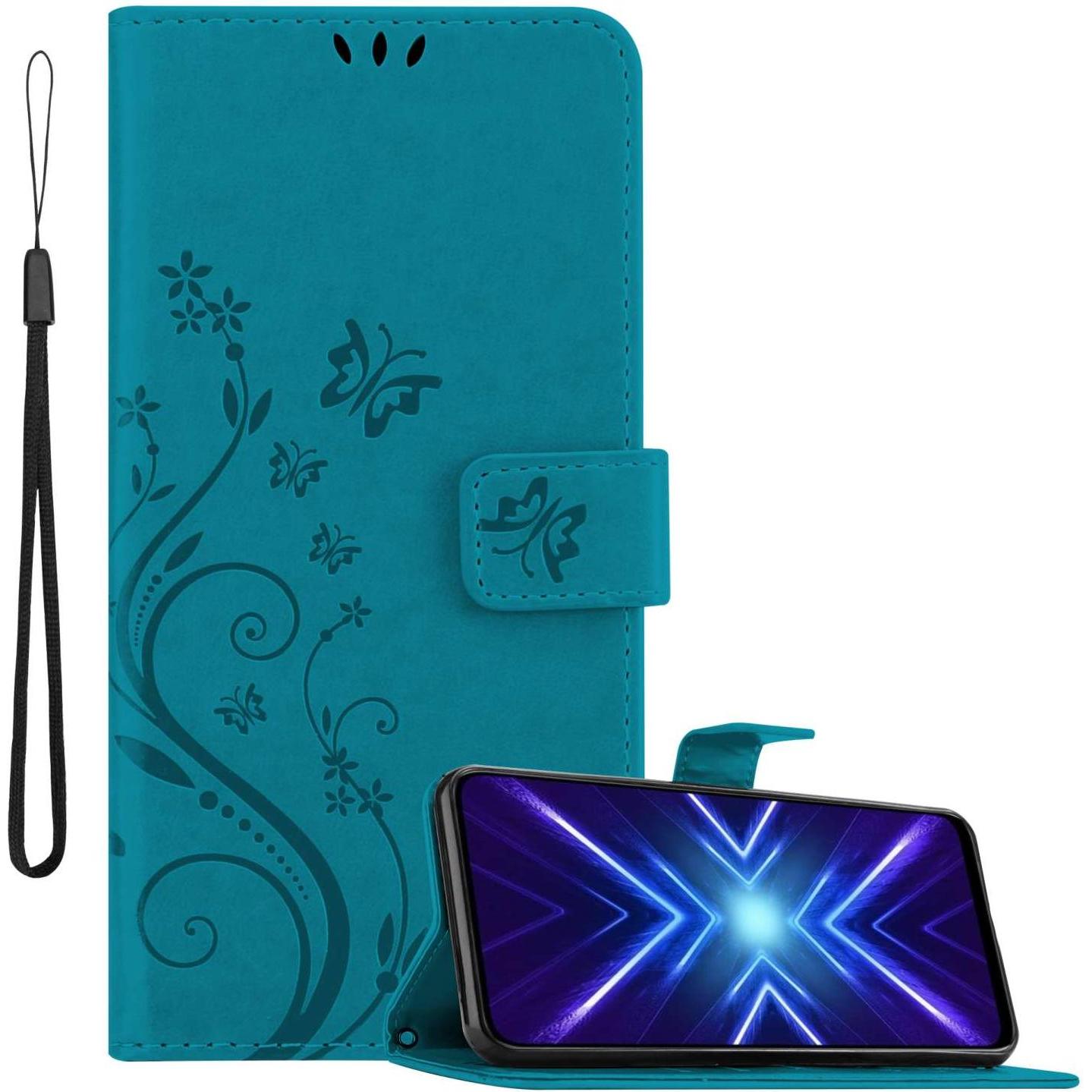 Cadorabo Hülle für Honor 9X mit Blumen Muster (Honor 9X), Smartphone Hülle, Blau