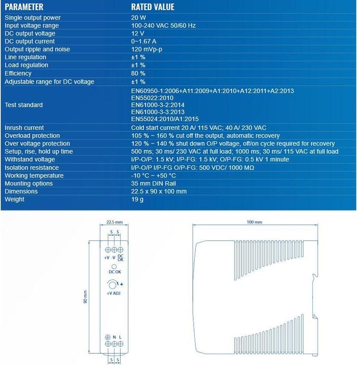 Produktbild Teltonika Netzteil PR3PDNP0, DIN-RAIL, 12 V. 1.67A (Netzteil)