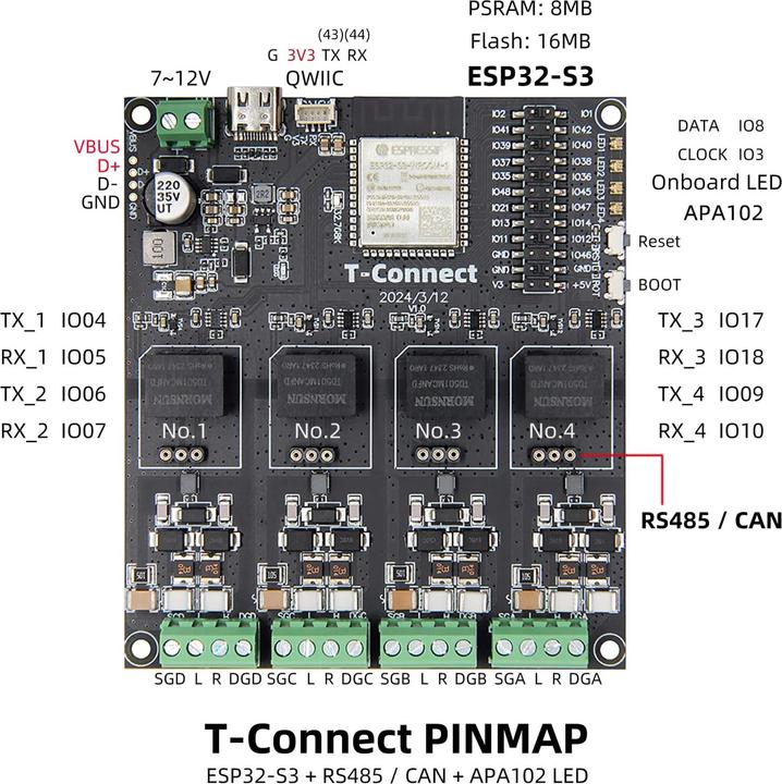 Produktbild Lilygo T-Connect ESP32-S3 mit 4x RS485