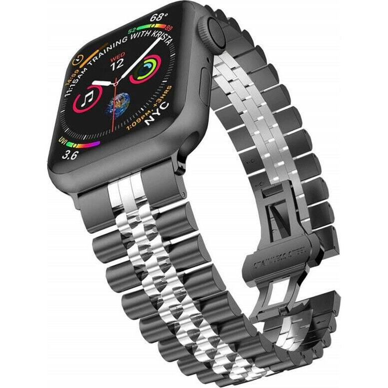 Strap-it Stahlband (Edelstahl, Apple Watch), Uhrenarmband, Schwarz, Silber, Mehrfarbig