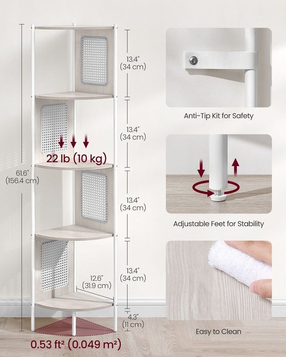 Productafbeelding Vasagle Hoekplank wit 32,0 x 32,0 x 156,5 cm
