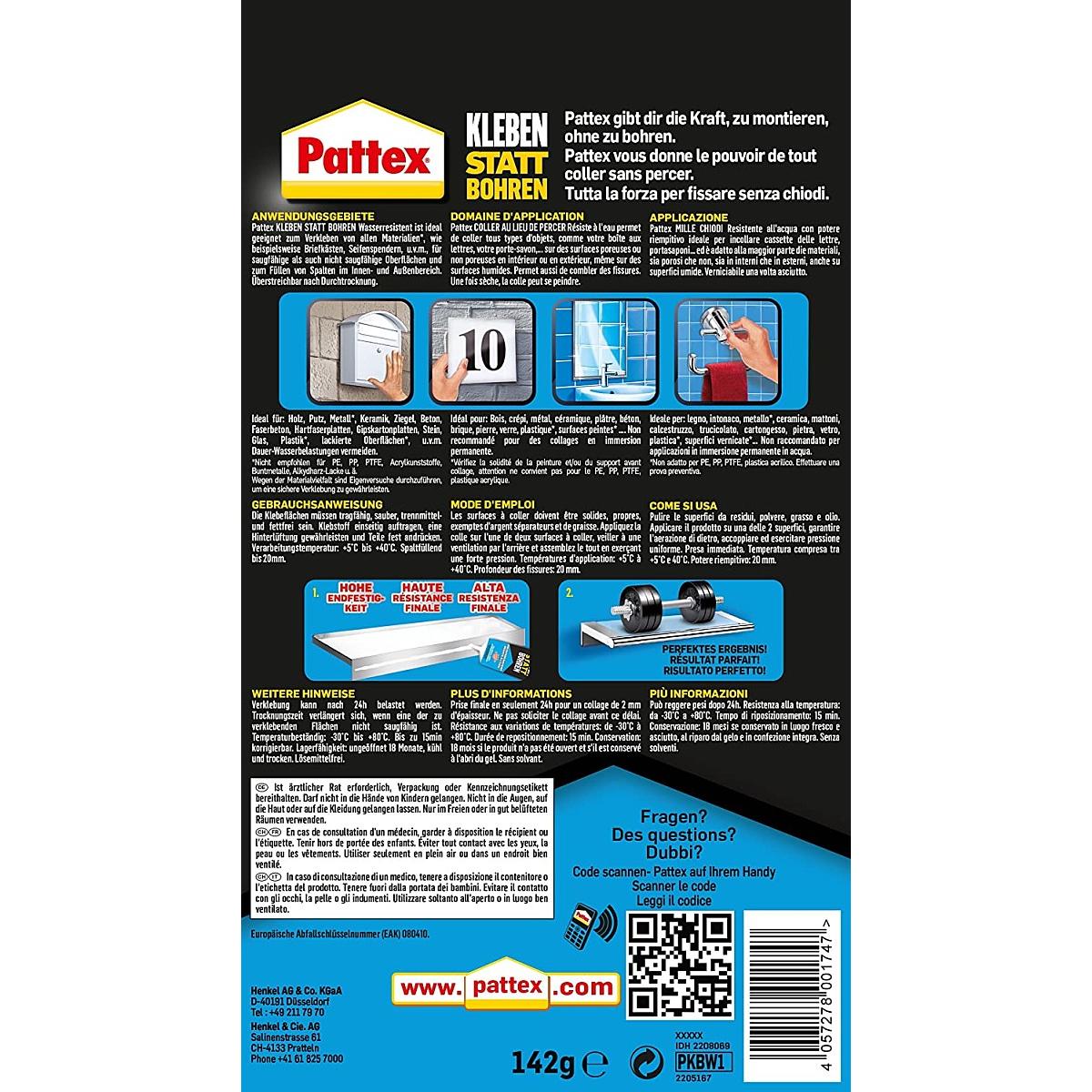 Thumbnail - Pattex, Klebstoff, Kleben statt Bohren Wasserresistent (142 g)