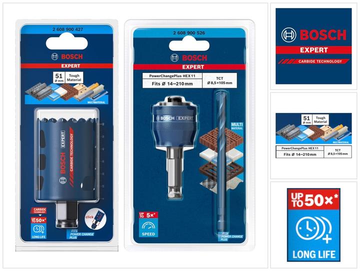 Bosch Professional EXPERT Tough Material Hole Saw Starter Set 51 x 60 mm Carbide ( 2608900427 ) Universal + Po