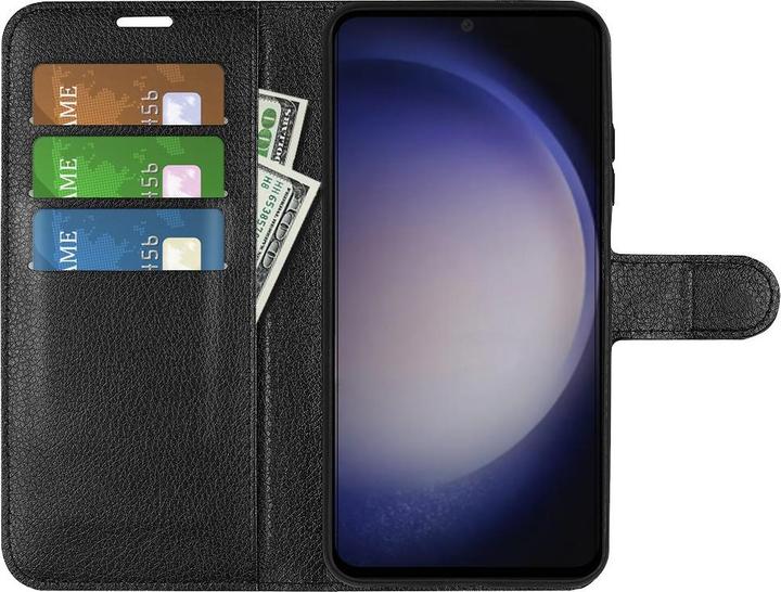Produktbild Apfelkiste Samsung Galaxy S24 Leder Flip Cover Litchi Look, Schwarz (Samsung Galaxy S24)