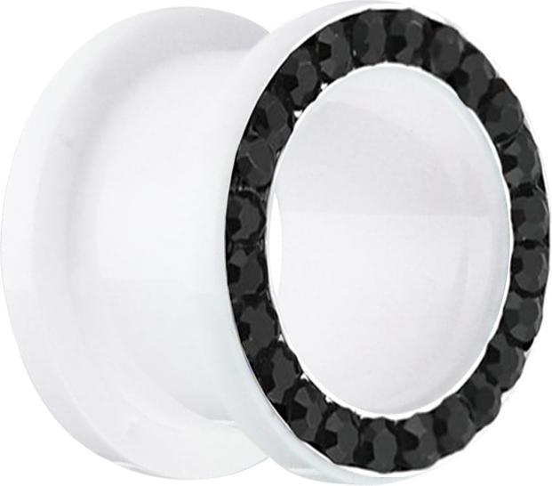 Produktbild Star Piercing Flesh Tunnel weiss mit Kristall schwarz (ohne Messing, Kunststoff)