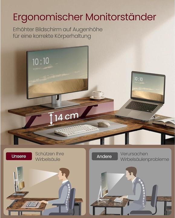 Actual product image Songmics L-Schreibtisch mit Schubladen vintage braun (105 x 115 x 89.50 cm)