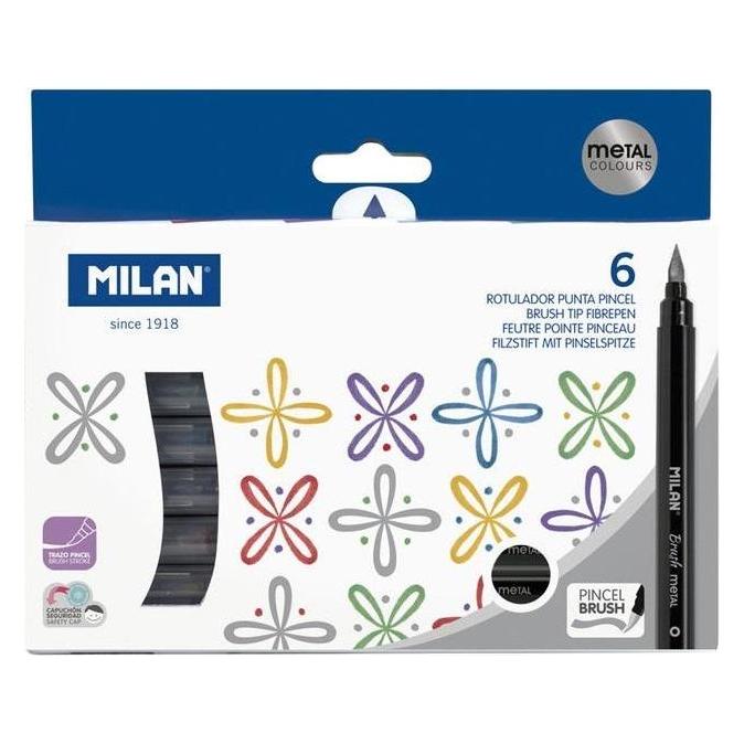 Milan, Evidenziatori, Marchio Con Punta A Pennello, 6 Colori Milano (6X)