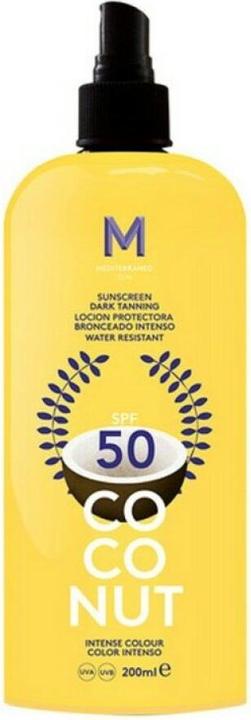 Actual product image Mediterraneo Sun COCONUT sunscreen dark tanning SPF50 200 ml (Suntan cream, SPF 50, 200 ml, 105 g)