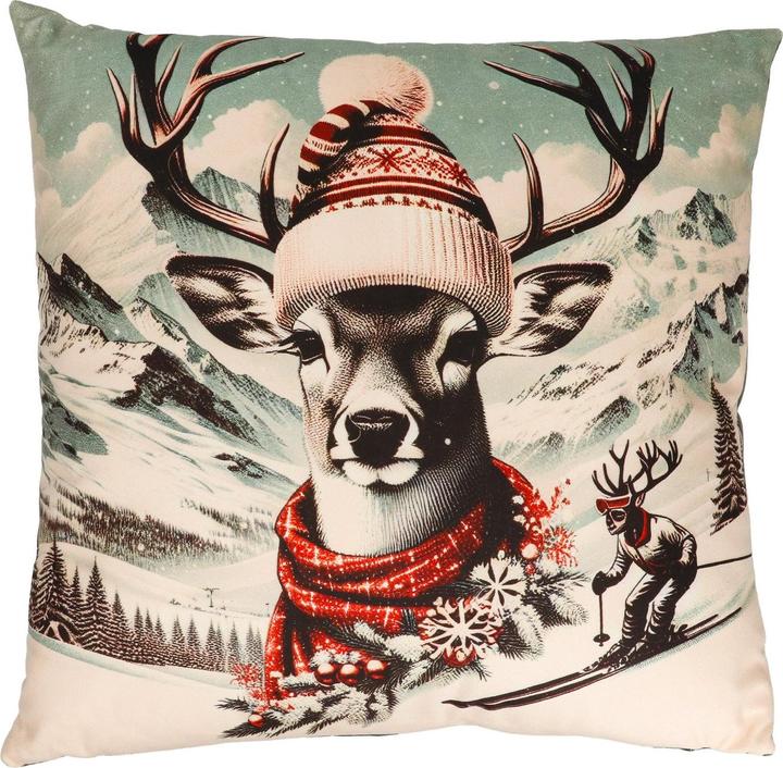 Angela Bruderer Dekokissen «Hirsch auf Skiern», 45 x 45 cm (45 x 45 cm)