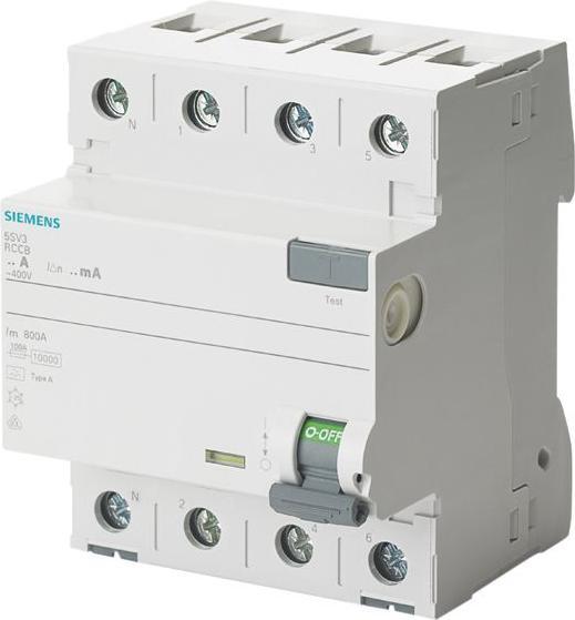 Actual product image Siemens RCCB Type A 63A 3+N-pole 300mA 400V 4mW