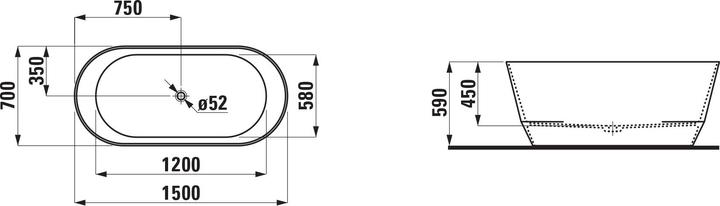 Actual product image Laufen PRO bathtub freestanding, Marbond, 1500x700x590mm, H243952 (272 l, 150 cm, 70 cm)