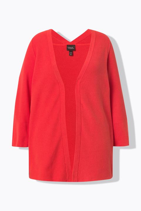 Produktbild Ulla Popken Strickjacke, A-Linie, offene Form, V-Ausschnitt, 3/4-Arm (58)