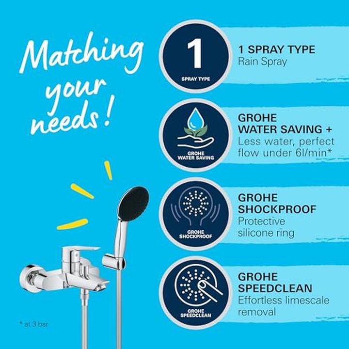 Produktbild Grohe Start QuickFixWannenarmatur und Vitalio Start 110 Handbrause-Set, kleben oder bohren, Watersaving Pl