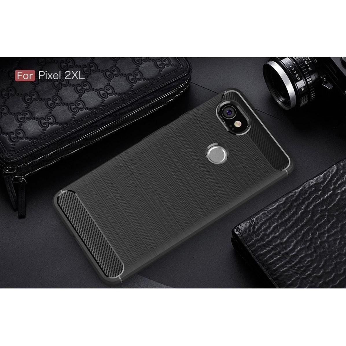 Thumbnail - König Design Hülle Handy Schutz für Google Pixel 2 XL Case Cover Bumper Carbon Optik Schwarz (Google Pixel 2 XL), Smartp...