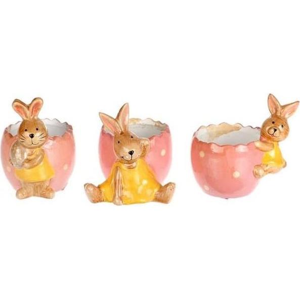 HBX, Deko Objekt, Dekotopf - Osterei mit Hase - ca. 11 cm - rosa - 1 Stück