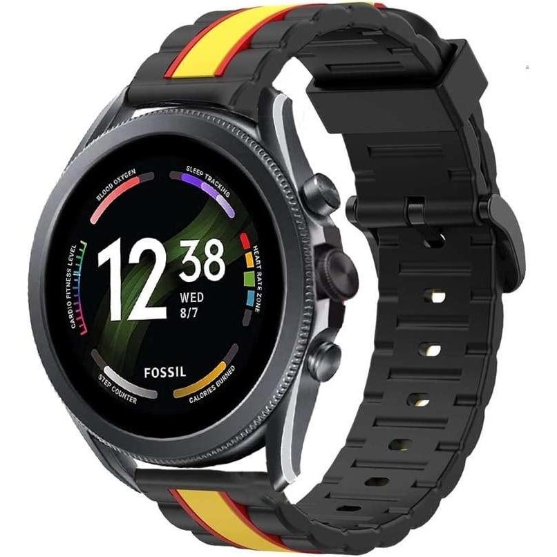 Strap-it Armband (22 mm, Silikon), Uhrenarmband, Schwarz, Gelb, Mehrfarbig