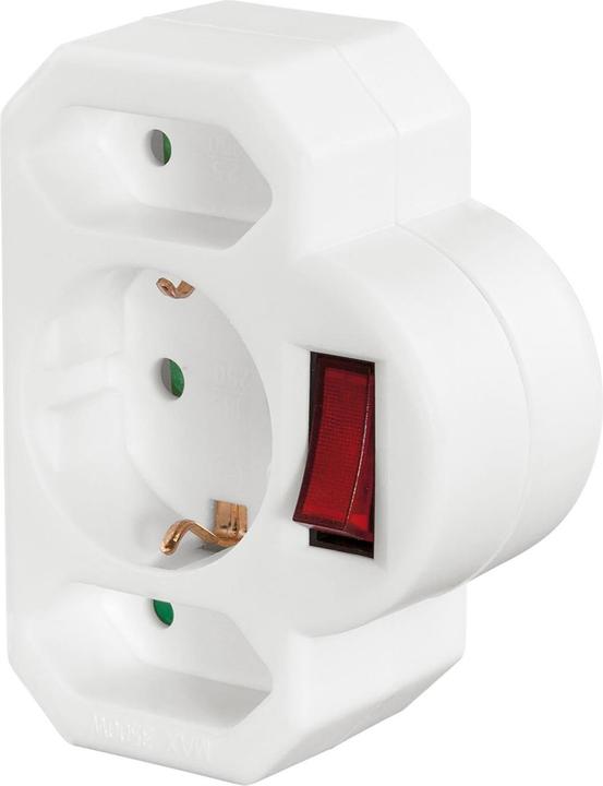 Hama Adaptateur de prise 3x, 1x contact de protection, 2x Euro, interrupteur, blanc (CEE 7/3, 3 x)