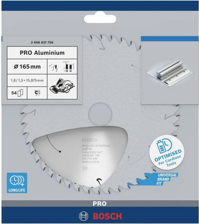 Productafbeelding Bosch Professional Zubehör Cirkelzaagblad Standaard voor Aluminium, 165x1,8/1,3x15,875, 54 tanden
