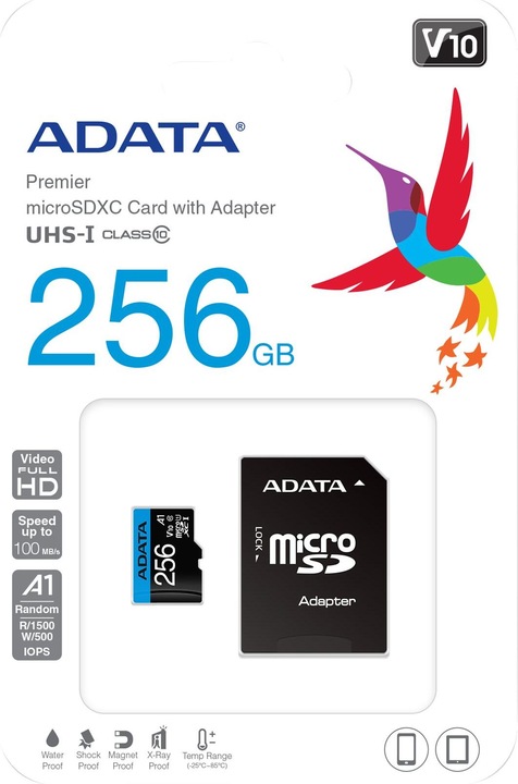 Immagine prodotto Adata Scheda di memoria flash Premier (adattatore da microSDXC a SD incluso) (256 GB, microSDXC, U1, UHS-I)