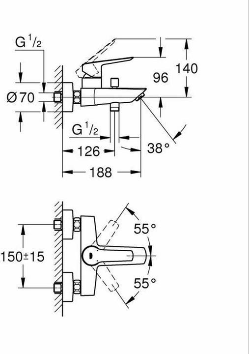 Actual product image Grohe Start QuickFix Wannenarmatur, energiesparend, mattschwarz