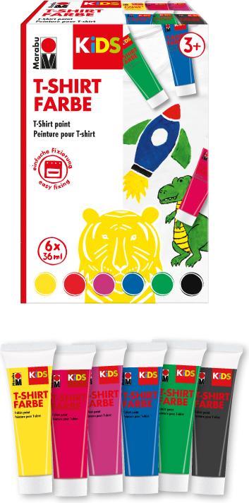 Marabu KiDS T-Shirt Farbe 36ml 6SZ (Mittelblau, Gelb, Grün, Magenta, Kirschrot, Schwarz, 36 ml)