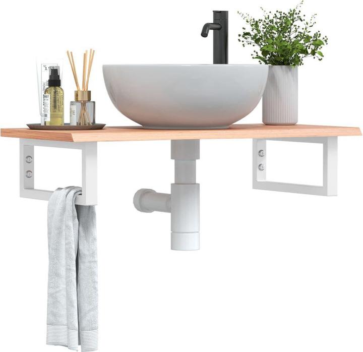 Actual product image vidaXL Washbasin top Shelf support Wall bracket Wooden top Steel solid wood