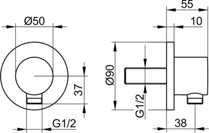Actual product image Keuco Hose connector IXMO rosette round bro bent