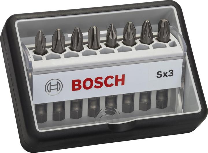 Produktbild Bosch Professional Zubehör 8-tlg. Schrauberbit-Set, Robust Line, Sx PH/PZ, Extra Hard-Ausführung (Kreuz Phillips PH M1, Kreuz Phillips PH M2, Kreuz Pozidriv PZ M1, Kreuz Pozidriv PZ M2, Kreuz Phillips PH M3, Kreuz Pozidriv PZ M3)