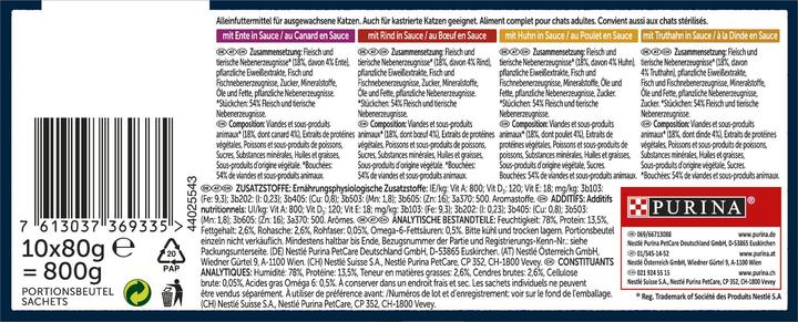 Nährwerte und Zutaten Felix Nassfutter Tasty Shred Original mit Fleisch in Gelee, 10x80g (Adult, 10 Stk., 800 g)