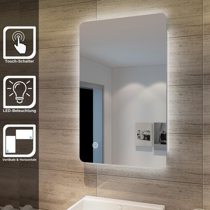 Produktbild SONNI Badezimmerspiegel LED-Spiegel, (Winkel-)Wandspiegel mit LED-Beleuchtung, Kaltweiss, IP44, energ