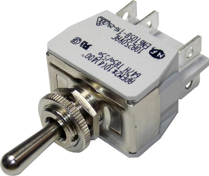 Actual product image APEM switch toggle DP ON/OFF/ON 10A FASTON