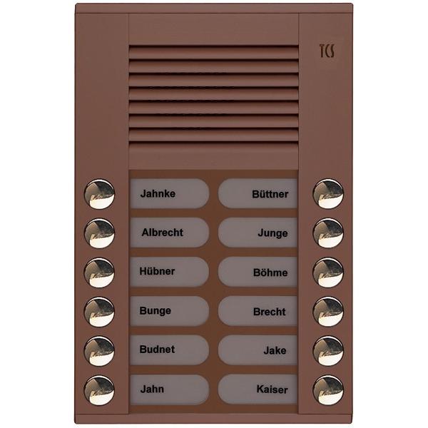 TCS, Klingel + Türsprechanlage, Audioaussenstation 2-reihig 12 Tasten AP bronze P