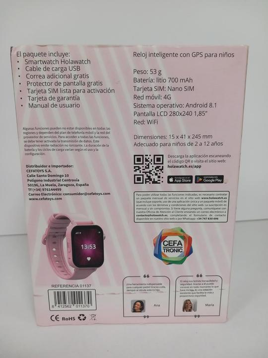 Produktbild Cefa Tronic Rosa Android Smartwatch für Kinder mit GPS, Kamera, Anrufen, Spielen und Sicherheitsfunktionen (47 mm, 4G)