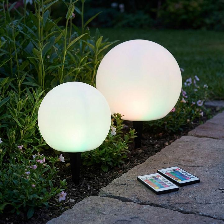 Produktbild Casativo Solar-LED-Leuchtkugel-Set, Ø20 & Ø30 cm, RGBW mit Fernbedienung, 60 Lu, IP67 (60 lm, IP67)