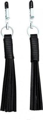 Immagine prodotto Rimba Pinze per capezzoli Bondage Play con nappina / frusta in pelle nera