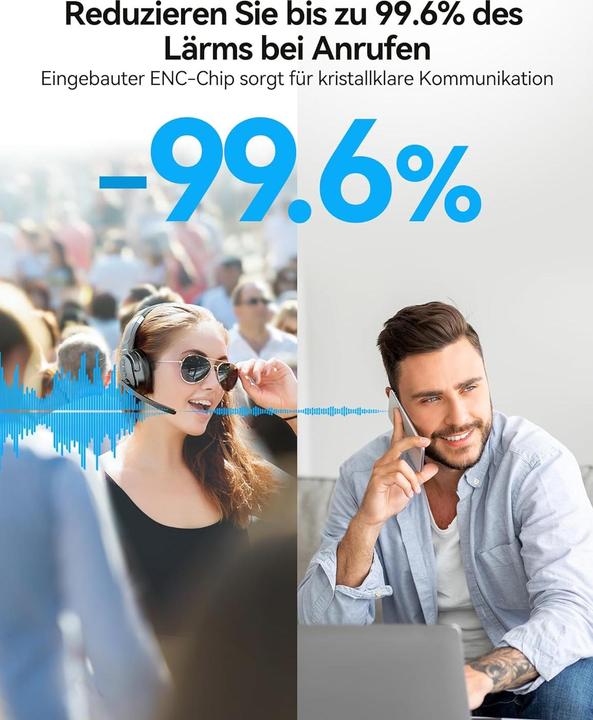 Produktbild Tecknet Bluetooth-Headset mit Mikrofon und Noise Cancelling (Kabellos, USB-C)