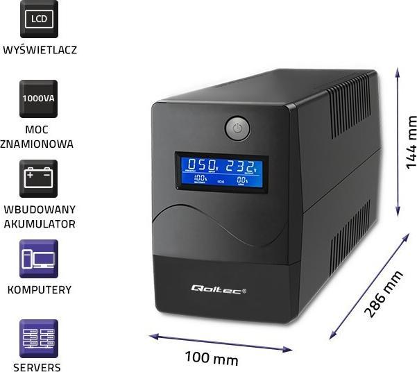 Produktbild Qoltec 53980 UPS Monolith 1000VA 600W (1 VA, 600 W, Line-Interaktiv USV)