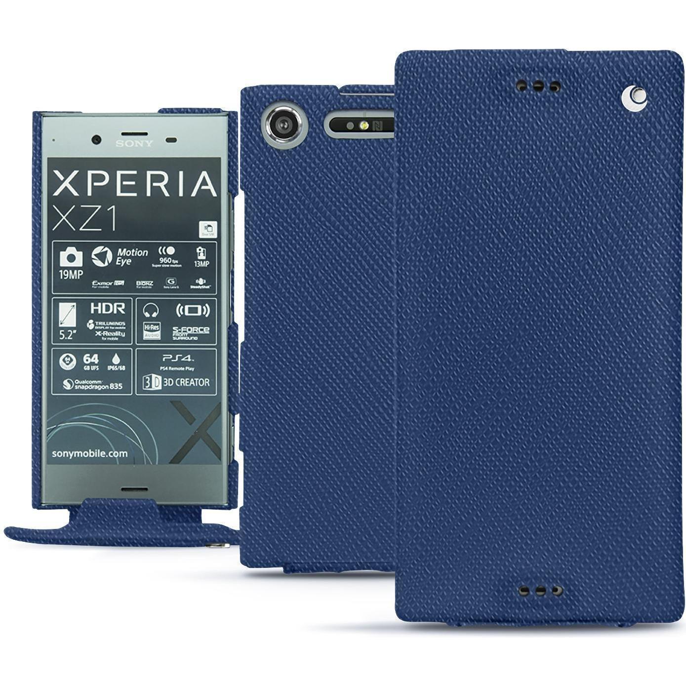 Noreve Lederschutzhülle vertikal (Sony Xperia XZ1), Smartphone Hülle, Blau