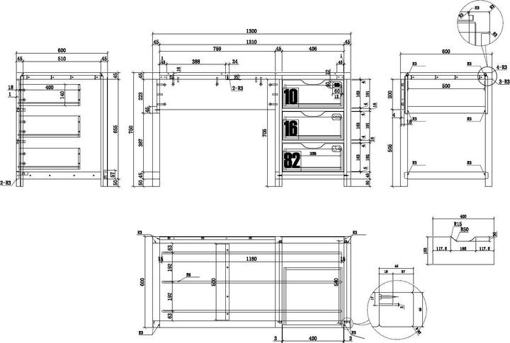 Image du produit Vipack Bureau Alex (130 x 75 cm)