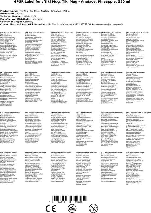 Immagine prodotto Ich-zapfe Tiki Mug, Tiki Mug - Anaface, ananas, 550 ml (550 ml, 1 x)