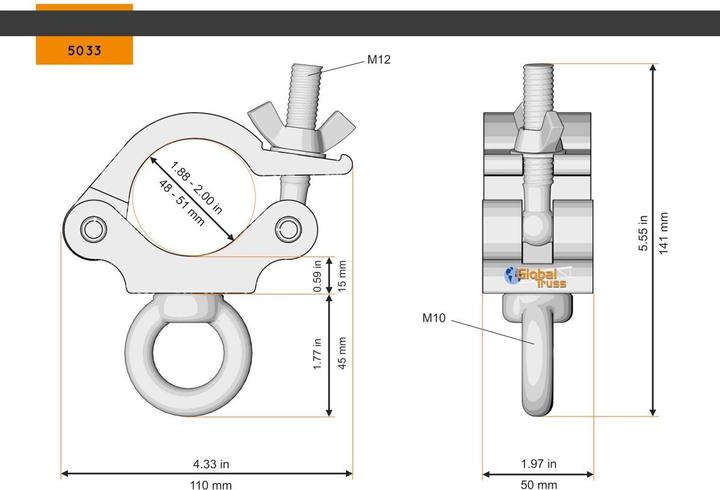 Actual product image Global Truss Half Coupler Eye 48-51/50/200kg stage black