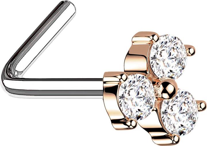 Image du produit Star Piercing clou de nez coudé or rose trifolié fleur cristal argenté (Laiton, Acier chirurgical 316L)